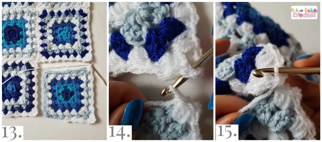 Joining new yarn with a slip stitch & joining granny squares with the puff stitch