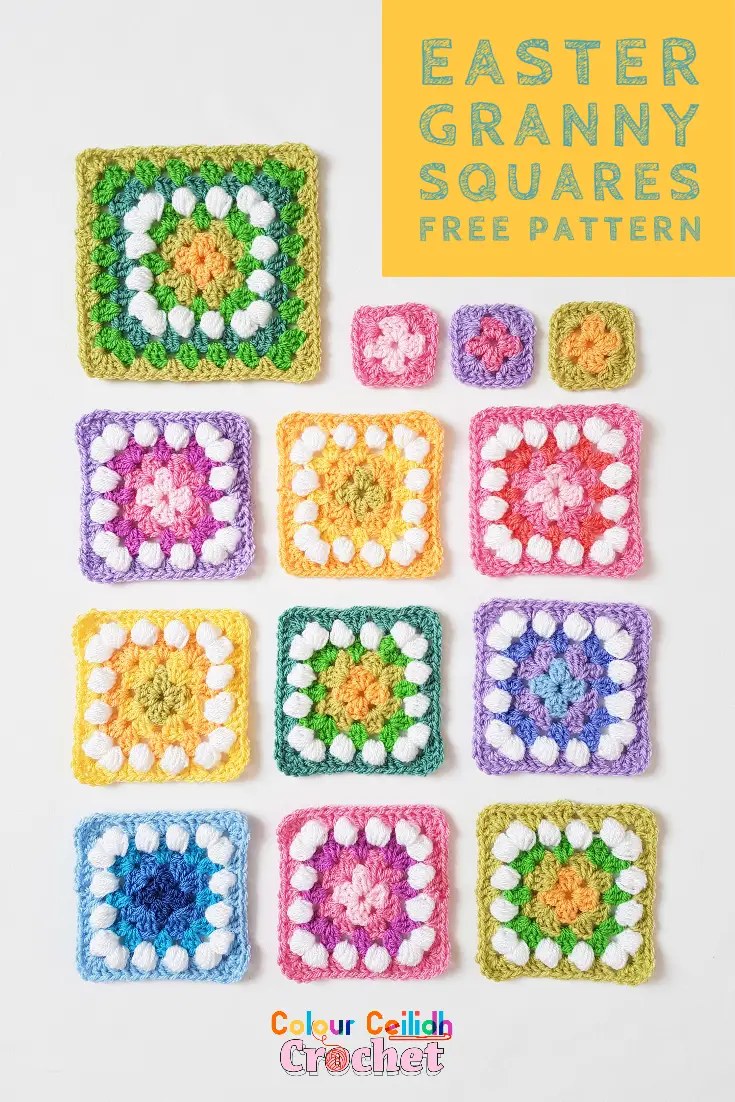 Easy crochet granny squares using the basic granny stitch in beautiful spring colour combinations