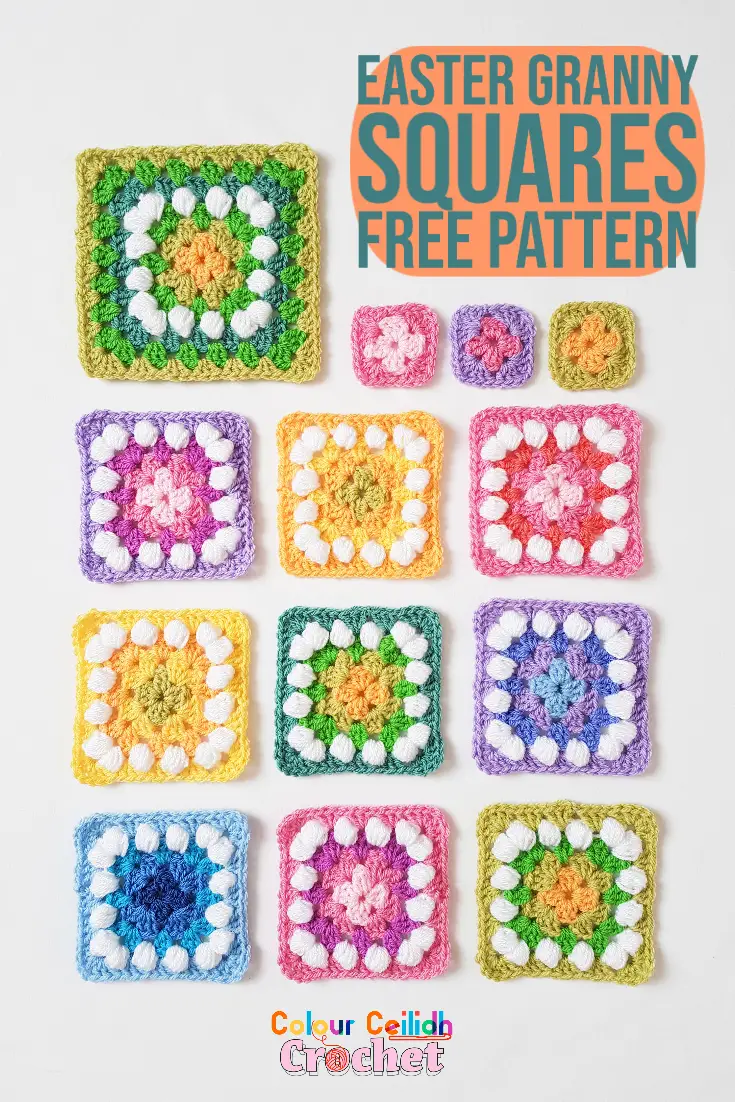 Colorful and cheerful granny squares with granny and puff stitch.