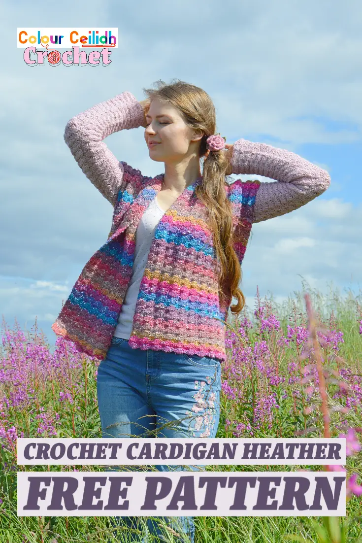 This simple an easy crochet cardigan free pattern in James C. Brett Northern Lights and DK with Merino is named
after the romantic Scottish flower heather. The cardigan is made of 3
rectangles seamlessly joined together at the shoulders. This simple yet
powerful construction frames your body at the shoulders and your waist with a
wide comfortable belt. Easy to make solid shell stitch creates beautifully
textured lacy fabric perfect for protecting you from chilly wind while still looking elegant