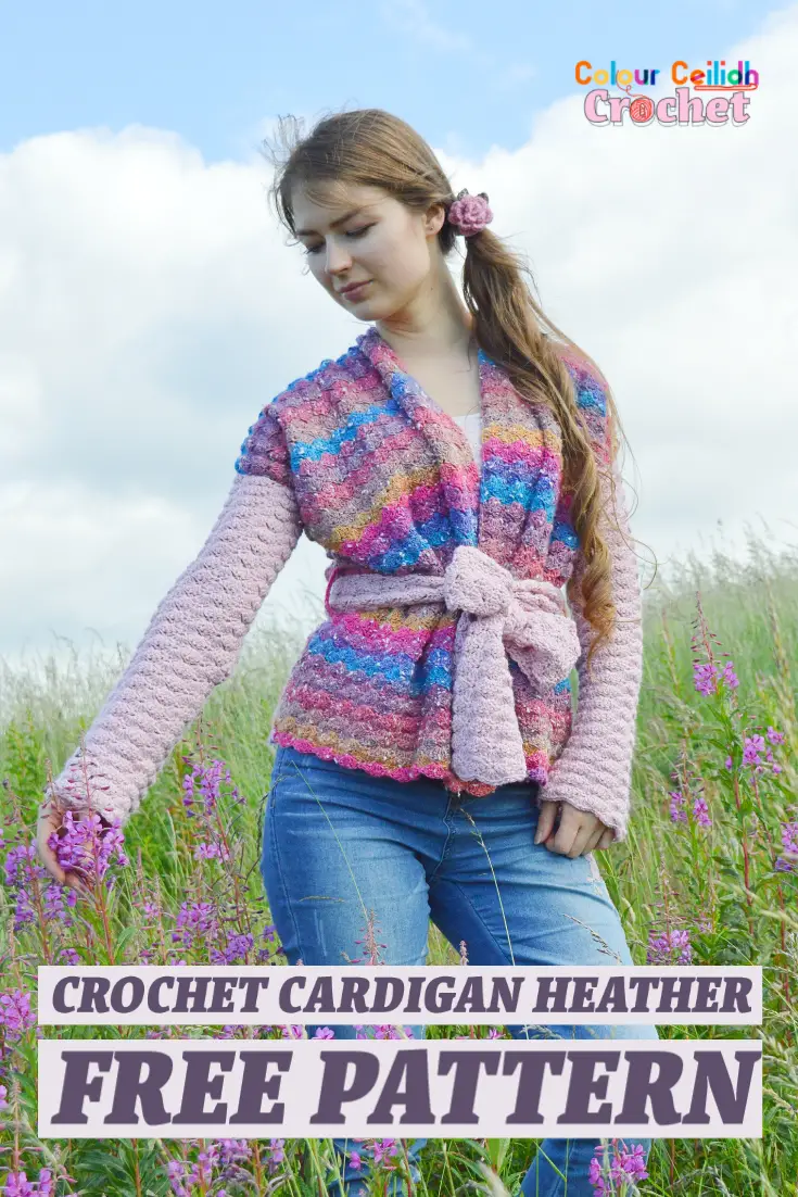 This simple an easy crochet cardigan free pattern in James C. Brett Northern Lights and DK with Merino is named
after the romantic Scottish flower heather. The cardigan is made of 3
rectangles seamlessly joined together at the shoulders. This simple yet
powerful construction frames your body at the shoulders and your waist with a
wide comfortable belt. Easy to make solid shell stitch creates beautifully
textured lacy fabric perfect for protecting you from chilly wind while still looking elegant