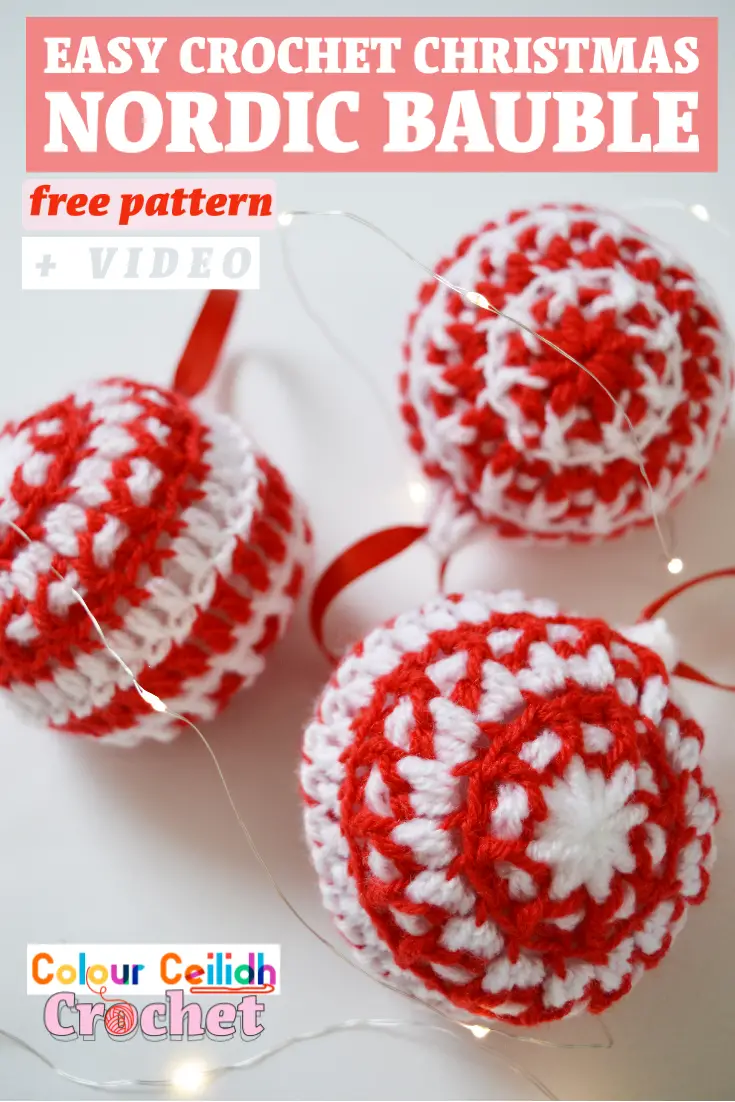 This DIY easy crochet Christmas Nordic bauble free pattern makes for a stunning handmade tree decoration for the holidays. Using small amounts of yarn and toy stuffing, featuring the traditional Nordic red and white color combination and the Nordic eight pointed star in the middle this easy crochet Christmas Nordic bauble is a cute addition to your handmade gift collection or your Christmas crochet decorations for your home. What I love most about this pattern is the power of simplicity.
