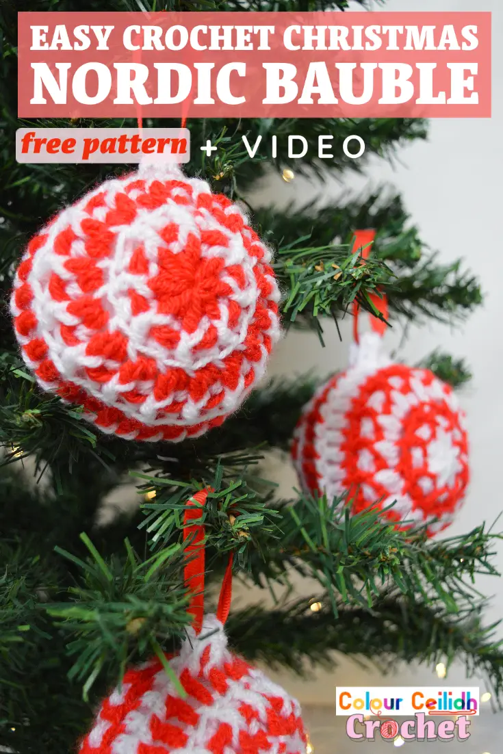 This DIY easy crochet Christmas Nordic bauble free pattern makes for a stunning handmade tree decoration for the holidays. Using small amounts of yarn and toy stuffing, featuring the traditional Nordic red and white color combination and the Nordic eight pointed star in the middle this easy crochet Christmas Nordic bauble is a cute addition to your handmade gift collection or your Christmas crochet decorations for your home. What I love most about this pattern is the power of simplicity.
