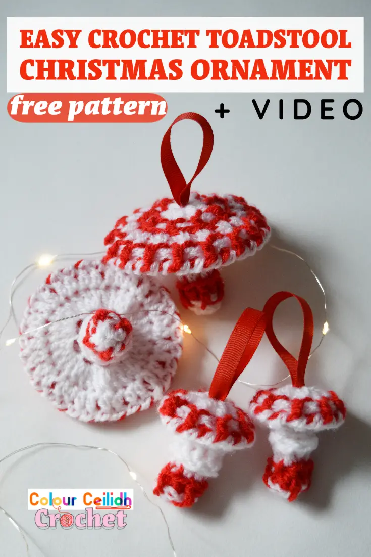 This easy crochet toadstool Christmas ornament will be a cute addition to your handmade Christmas decorations. Featuring easy basic crochet stitches and a video tutorial, in just a few rounds this pattern creates a magical crochet fairy tale scene on your tree. For more easy Christmas gift ideas, visit my blog.