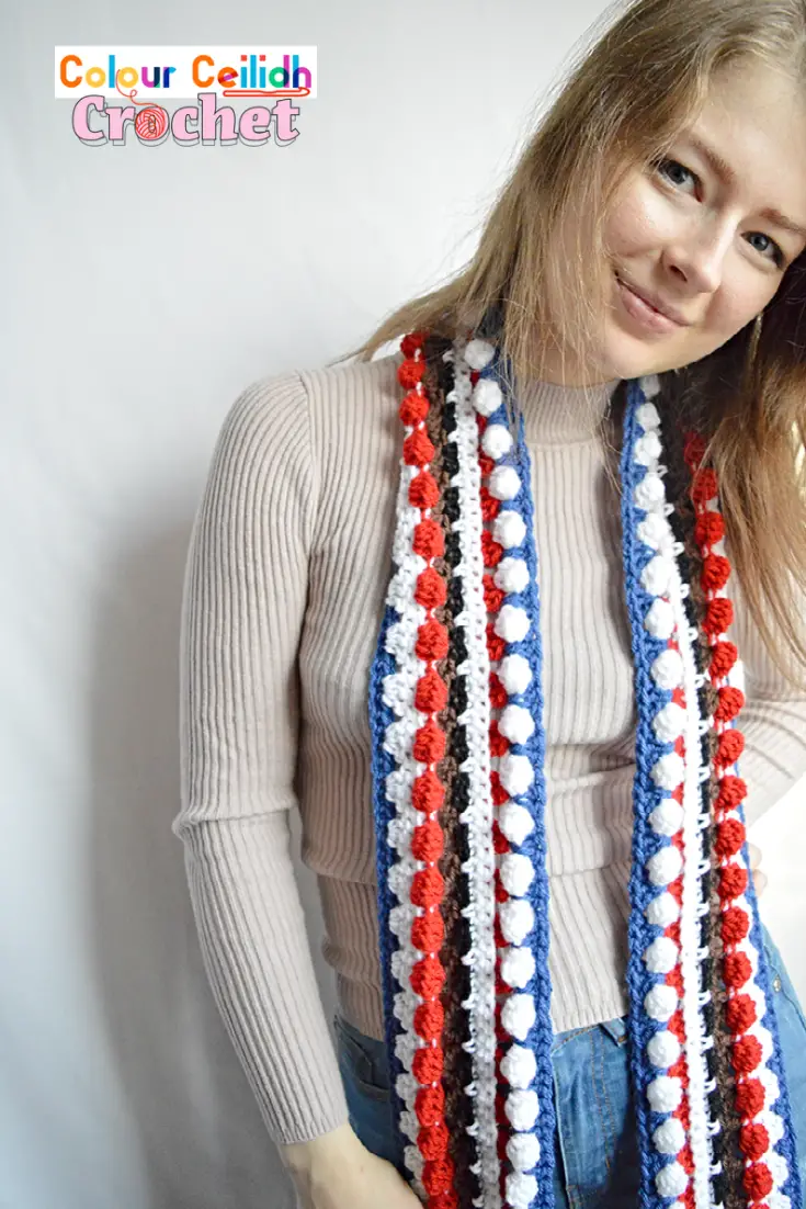 If you're looking for crochet Christmas gifts ideas, welcome to this free pattern for a novelty crochet scarf and stitch! This easy crochet scarf uses my Cool Santa Reindeer Stitch which is super fun, cool, textured and unique. Make a Christmas scarf they'll never forget or a festive crochet blanket or an afghan with it. It goes well with the granny stitch because it's based on the granny stitch!