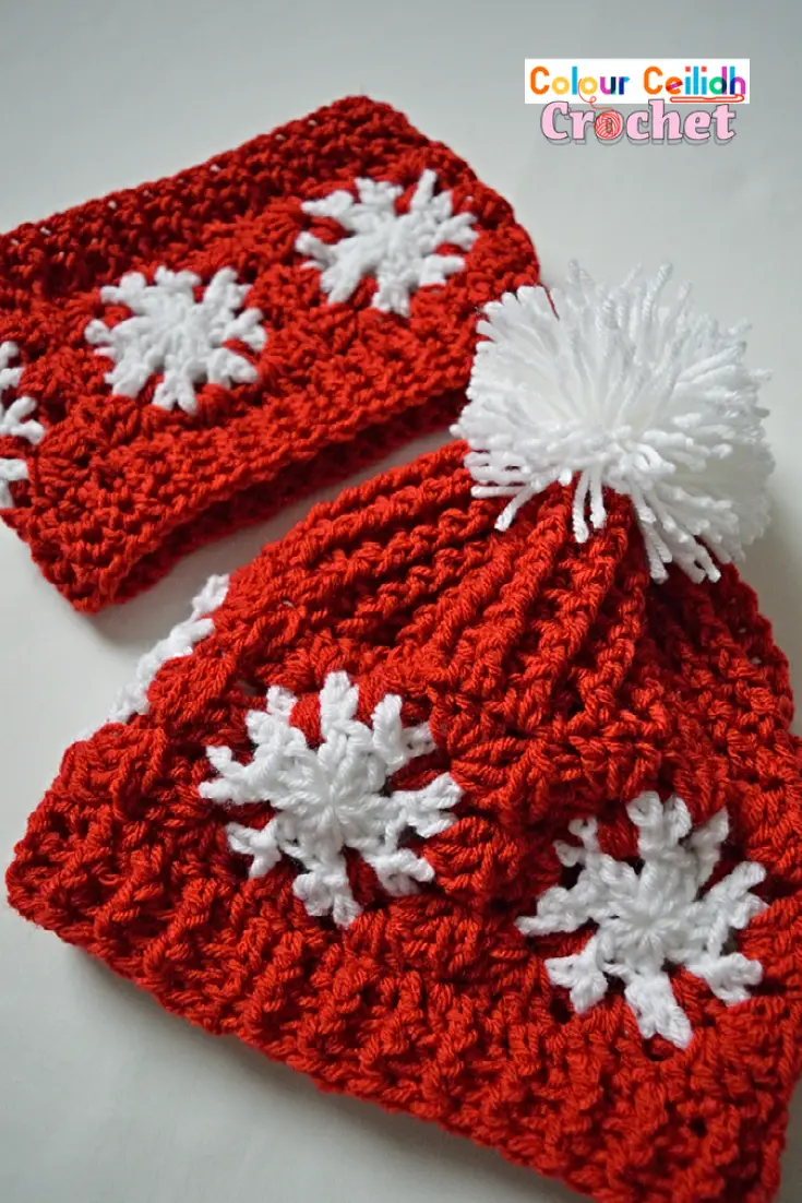This crochet snowflake hat & cowl pattern is made with simple snowflake granny squares and there is no seaming involved as the squares are joined as you go and the ribbing is done in the round. This easy pattern is beginner friendly as it uses basic stitches plus post stitches for ribbing. This crochet hat can be made in a variety of colours such as blue, black, green, grey, pink and it would make a great crochet hat for men.